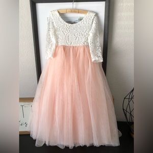 PEONY LACE STRAIGHT TULLE GIRL DRESS IN PINK